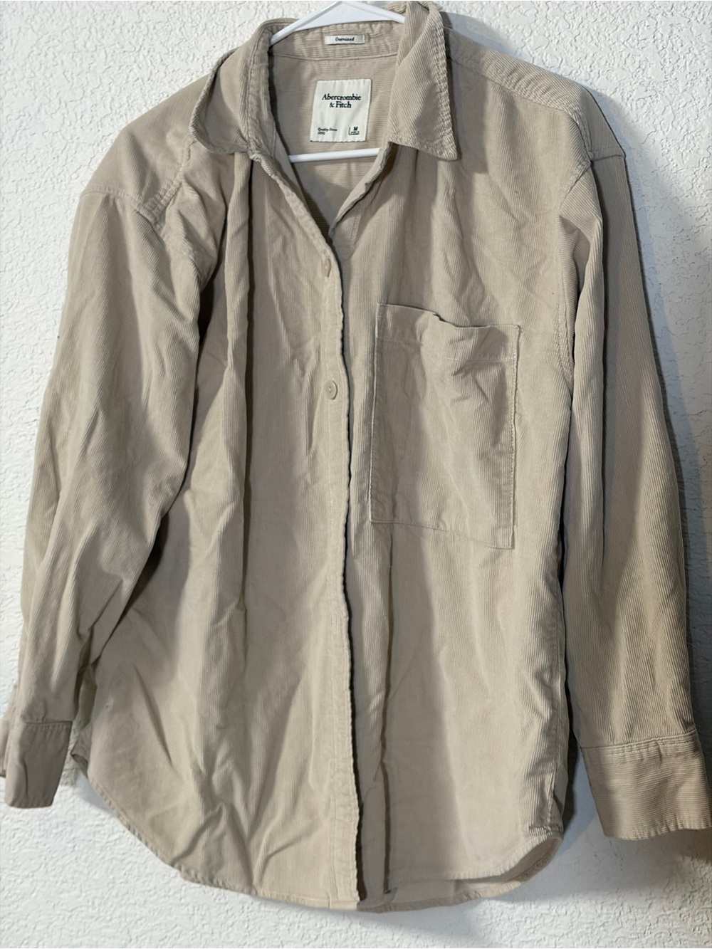 Abercrombie & Fitch Women’s Oversized Beige Corduroy Button-Up Shirt